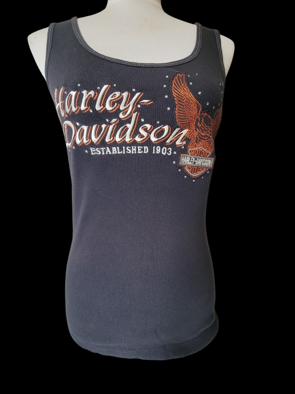 Harley-Davidson Doer Fler's Black & Orange Ribbed Tank Top Womens Size M